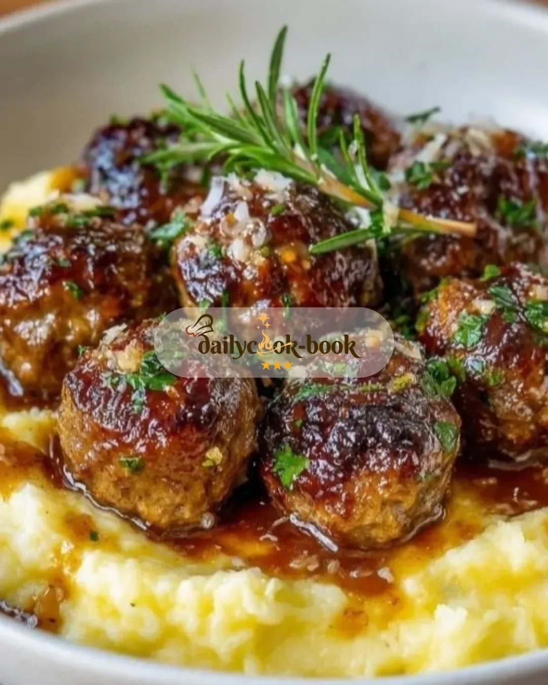Salisbury Steak Meatballs with Garlic Herb Mashed Potatoes