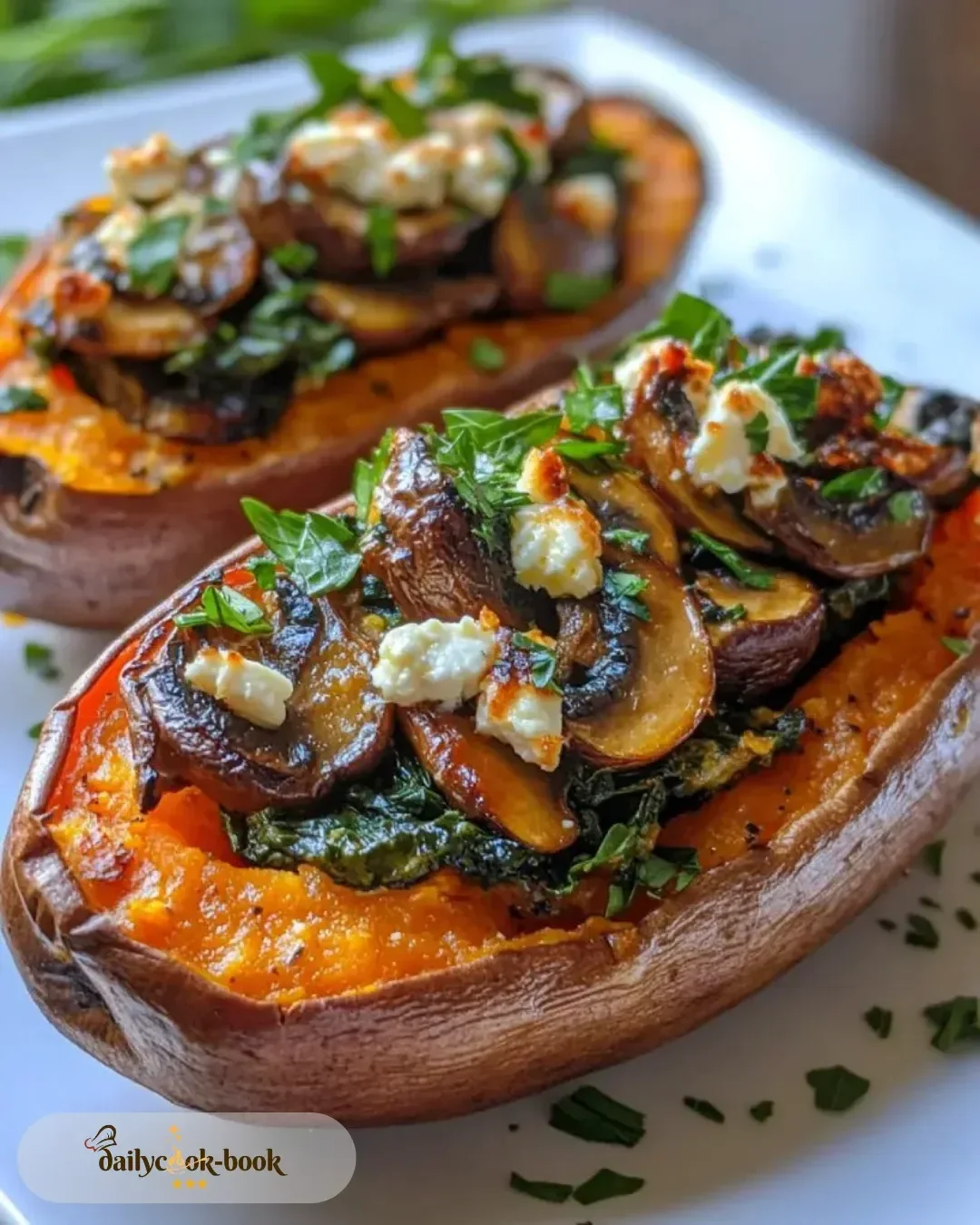 Stuffed Sweet Potatoes with Spinach, Mushroom, Feta, and Rosemary: The Perfect Cozy Savory Bake